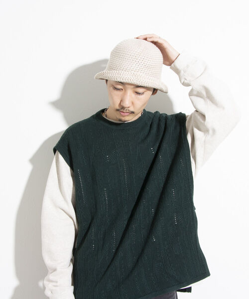 GLOSTER（グロスター）の「【GLOSTER/グロスター】クロシェかぎ編み クロシェハット ニットハット バケット（ハット・メンズ・アイボリー/ブラック・FREE）」の4枚目の写真