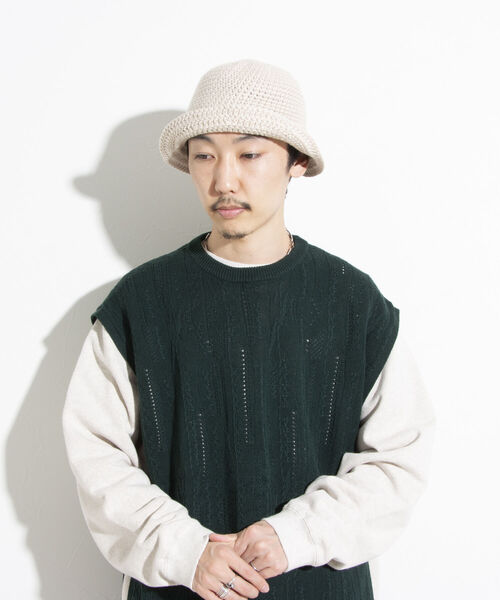 GLOSTER（グロスター）の「【GLOSTER/グロスター】クロシェかぎ編み クロシェハット ニットハット バケット（ハット・メンズ・アイボリー/ブラック・FREE）」の8枚目の写真