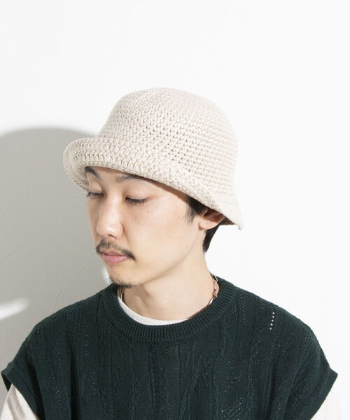 GLOSTER（グロスター）の「【GLOSTER/グロスター】クロシェかぎ編み クロシェハット ニットハット バケット（ハット・メンズ・アイボリー/ブラック・FREE）」の9枚目の写真