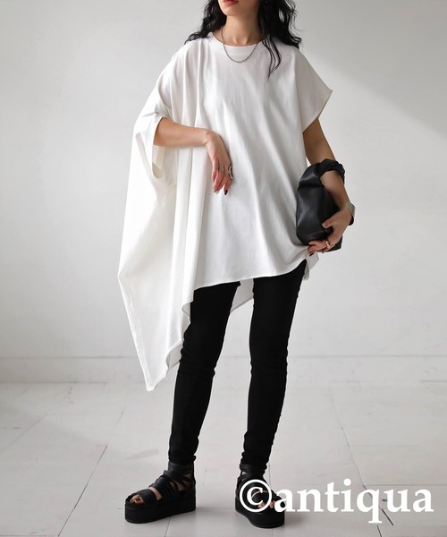 antiqua(アンティカ)の「綿100%アシンメトリートップス(Tシャツ/カットソー・レディース・ダークグレー/ブラック/オフホワイト・FREE)」の8枚目の写真