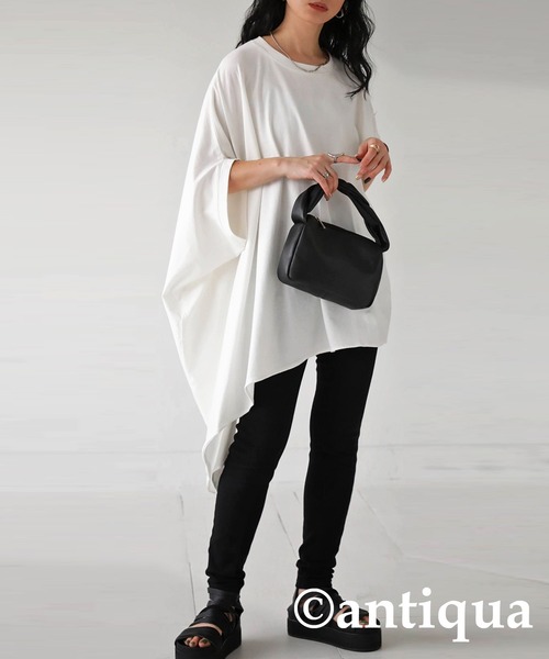 antiqua(アンティカ)の「綿100%アシンメトリートップス(Tシャツ/カットソー・レディース・ダークグレー/ブラック/オフホワイト・FREE)」の7枚目の写真