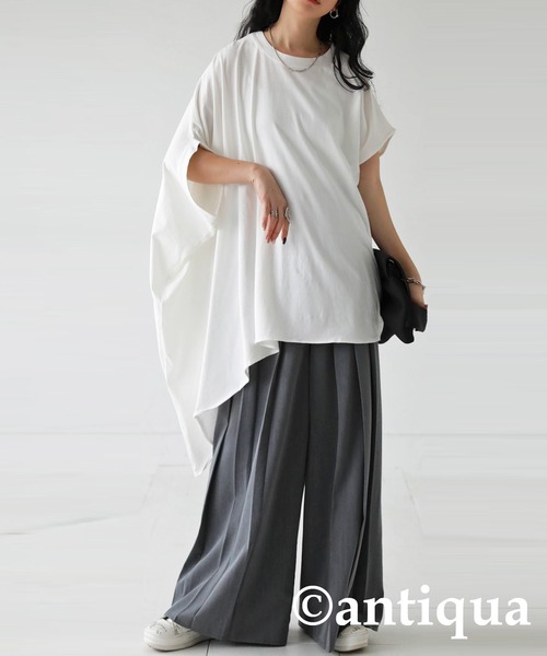 antiqua(アンティカ)の「綿100%アシンメトリートップス(Tシャツ/カットソー・レディース・ダークグレー/ブラック/オフホワイト・FREE)」の5枚目の写真