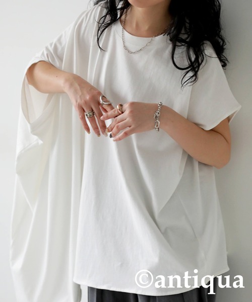 antiqua(アンティカ)の「綿100%アシンメトリートップス(Tシャツ/カットソー・レディース・ダークグレー/ブラック/オフホワイト・FREE)」の6枚目の写真