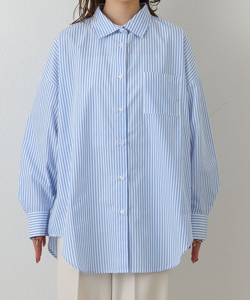 COLONY 2139（コロニートゥーワンスリーナイン）の「WEB/一部店舗限定　TCブロードビッグストライプシャツ（シャツ/ブラウス・レディース・グリーン/サックスブルー/ネイビー・FREE）」の9枚目の写真