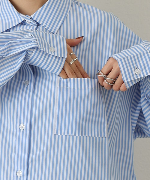 COLONY 2139（コロニートゥーワンスリーナイン）の「WEB/一部店舗限定　TCブロードビッグストライプシャツ（シャツ/ブラウス・レディース・グリーン/サックスブルー/ネイビー・FREE）」の13枚目の写真