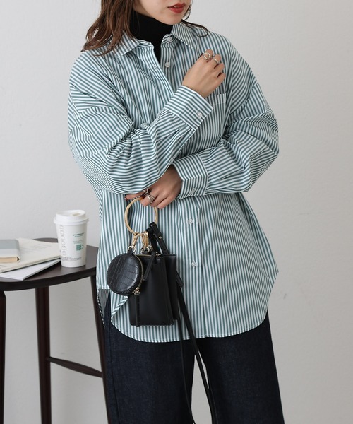 COLONY 2139（コロニートゥーワンスリーナイン）の「WEB/一部店舗限定　TCブロードビッグストライプシャツ（シャツ/ブラウス・レディース・グリーン/サックスブルー/ネイビー・FREE）」の4枚目の写真