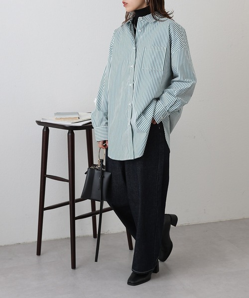 COLONY 2139（コロニートゥーワンスリーナイン）の「WEB/一部店舗限定　TCブロードビッグストライプシャツ（シャツ/ブラウス・レディース・グリーン/サックスブルー/ネイビー・FREE）」の5枚目の写真