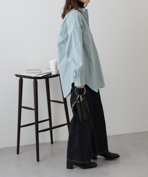 COLONY 2139（コロニートゥーワンスリーナイン）の「WEB/一部店舗限定　TCブロードビッグストライプシャツ（シャツ/ブラウス・レディース・グリーン/サックスブルー/ネイビー・FREE）」の6枚目の写真