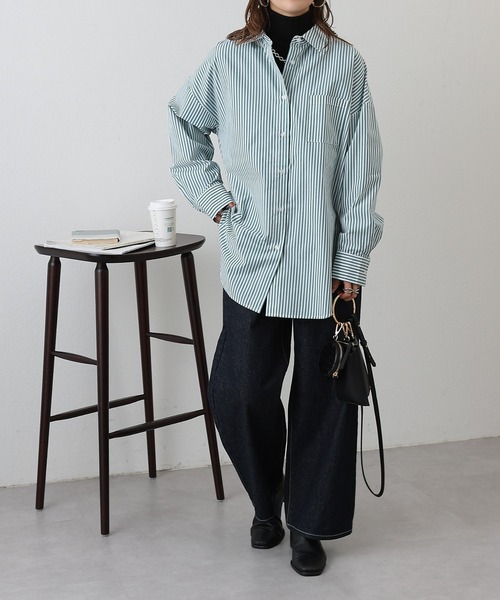 COLONY 2139（コロニートゥーワンスリーナイン）の「WEB/一部店舗限定　TCブロードビッグストライプシャツ（シャツ/ブラウス・レディース・グリーン/サックスブルー/ネイビー・FREE）」の7枚目の写真