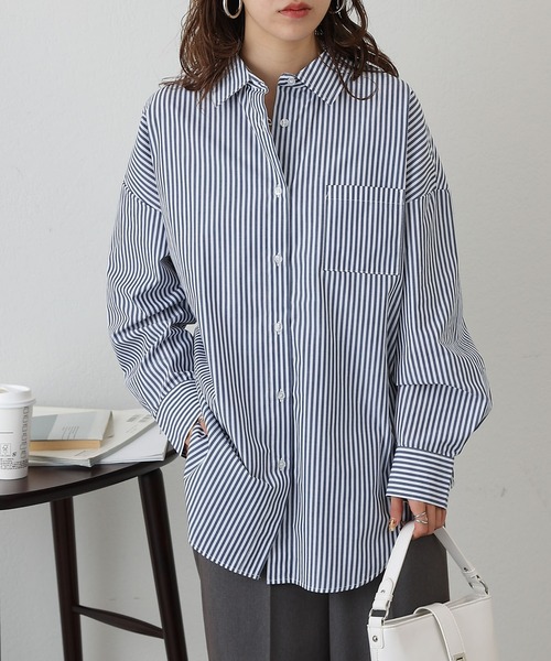 COLONY 2139（コロニートゥーワンスリーナイン）の「WEB/一部店舗限定　TCブロードビッグストライプシャツ（シャツ/ブラウス・レディース・グリーン/サックスブルー/ネイビー・FREE）」の17枚目の写真