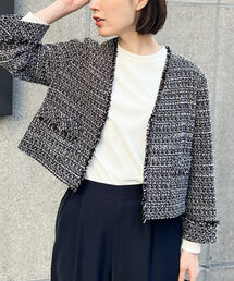 NOLLEY’S（ノーリーズ）の「◇【WEB限定】《手洗い可能》ネップツイードフリンジライトジャケット（ノーカラージャケット）」