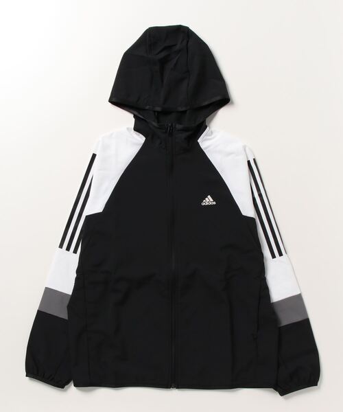 adidas(アディダス)の「アディダス adidas ルーズフィット_フード付きクロスジャケット(その他アウター・レディース・ブラック×ホワイト/ホワイト/ネイビー・L/XL/S/M)」の3枚目の写真