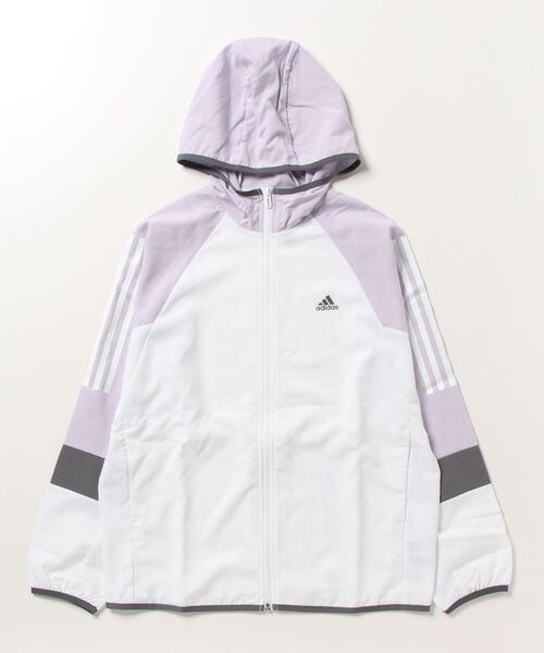adidas(アディダス)の「アディダス adidas ルーズフィット_フード付きクロスジャケット(その他アウター・レディース・ブラック×ホワイト/ホワイト/ネイビー・L/XL/S/M)」の2枚目の写真