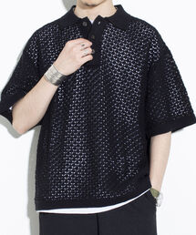 【GLOSTER/グロスター】透かし編みニットポロ クロシェ編み ポロ ニットポロ ポロシャツ