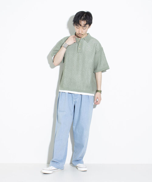 GLOSTER（グロスター）の「【GLOSTER/グロスター】透かし編みニットポロ クロシェ編み ポロ ニットポロ ポロシャツ（ポロシャツ・メンズ・ブラック/ライトグリーン/キャメル・M/L）」の20枚目の写真