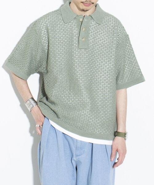 GLOSTER（グロスター）の「【GLOSTER/グロスター】透かし編みニットポロ クロシェ編み ポロ ニットポロ ポロシャツ（ポロシャツ・メンズ・ブラック/ライトグリーン/キャメル・M/L）」の10枚目の写真