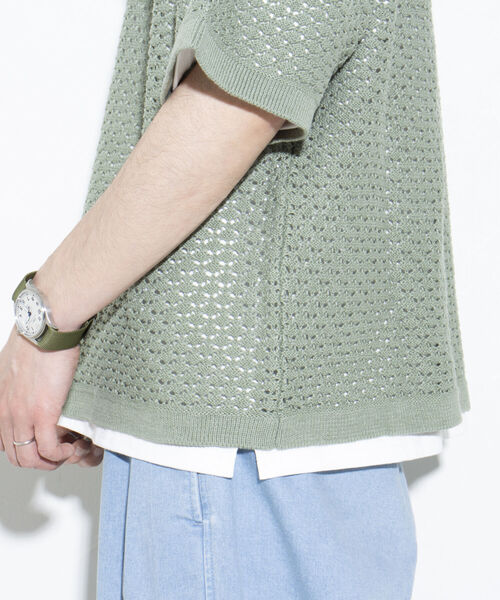 GLOSTER（グロスター）の「【GLOSTER/グロスター】透かし編みニットポロ クロシェ編み ポロ ニットポロ ポロシャツ（ポロシャツ・メンズ・ブラック/ライトグリーン/キャメル・M/L）」の15枚目の写真