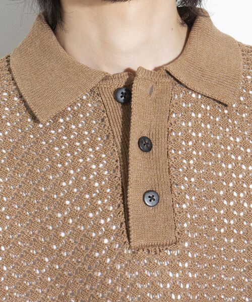 GLOSTER（グロスター）の「【GLOSTER/グロスター】透かし編みニットポロ クロシェ編み ポロ ニットポロ ポロシャツ（ポロシャツ・メンズ・ブラック/ライトグリーン/キャメル・M/L）」の12枚目の写真