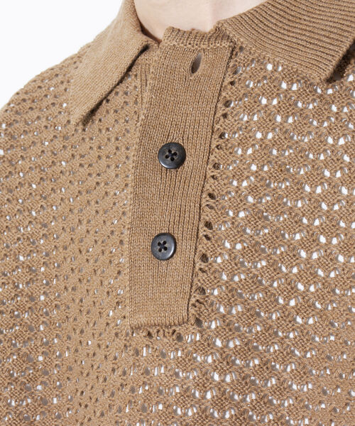 GLOSTER（グロスター）の「【GLOSTER/グロスター】透かし編みニットポロ クロシェ編み ポロ ニットポロ ポロシャツ（ポロシャツ・メンズ・ブラック/ライトグリーン/キャメル・M/L）」の7枚目の写真