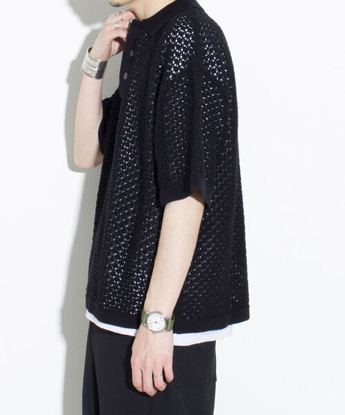 GLOSTER（グロスター）の「【GLOSTER/グロスター】透かし編みニットポロ クロシェ編み ポロ ニットポロ ポロシャツ（ポロシャツ・メンズ・ブラック/ライトグリーン/キャメル・M/L）」の18枚目の写真