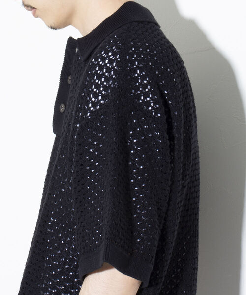 GLOSTER（グロスター）の「【GLOSTER/グロスター】透かし編みニットポロ クロシェ編み ポロ ニットポロ ポロシャツ（ポロシャツ・メンズ・ブラック/ライトグリーン/キャメル・M/L）」の9枚目の写真