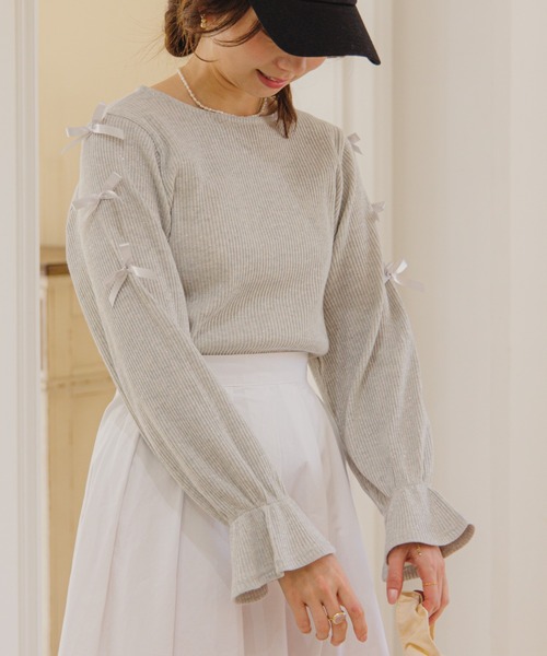 flower（フラワー）の「トウィンクルリボントップ（Tシャツ/カットソー・レディース・イエロー/グレー・FREE）」の2枚目の写真
