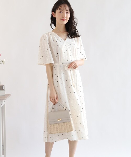 ドゥロワー Drawer ワンピース チュニック サイズ38 M アイボリー レディース フラワーレース 美品 Drawer ドゥロワー ベージュ 七分袖 ワンピース チュニック38 麻 夏