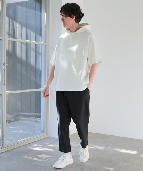 GLOBAL WORK(グローバルワーク)の「ライトクッションCOOLパーカー/半袖/163731(パーカー・メンズ・ライトグレー/ホワイト系その他2/グリーン・MEDIUM/SMALL/X-LARGE/LARGE)」の4枚目の写真