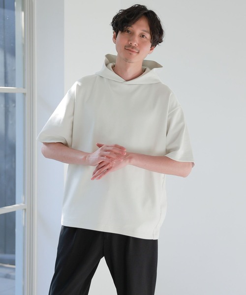 GLOBAL WORK(グローバルワーク)の「ライトクッションCOOLパーカー/半袖/163731(パーカー・メンズ・ライトグレー/ホワイト系その他2/グリーン・MEDIUM/SMALL/X-LARGE/LARGE)」の7枚目の写真