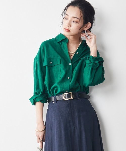 CHIC STYLE(シックスタイル)の「<大きいサイズ>レーヨン麻チュニックシャツ シックスタイル(シャツ/ブラウス・レディース・モカ/グリーン/ネイビー・LL/L/3L/4L/5L)」の3枚目の写真