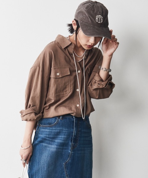 CHIC STYLE(シックスタイル)の「<大きいサイズ>レーヨン麻チュニックシャツ シックスタイル(シャツ/ブラウス・レディース・モカ/グリーン/ネイビー・LL/L/3L/4L/5L)」の10枚目の写真