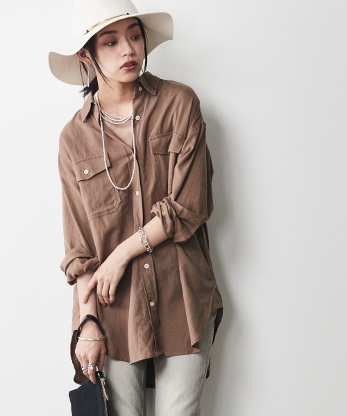 CHIC STYLE(シックスタイル)の「<大きいサイズ>レーヨン麻チュニックシャツ シックスタイル(シャツ/ブラウス・レディース・モカ/グリーン/ネイビー・LL/L/3L/4L/5L)」の7枚目の写真