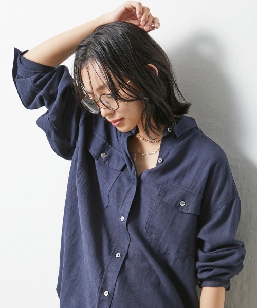 CHIC STYLE(シックスタイル)の「<大きいサイズ>レーヨン麻チュニックシャツ シックスタイル(シャツ/ブラウス・レディース・モカ/グリーン/ネイビー・LL/L/3L/4L/5L)」の9枚目の写真