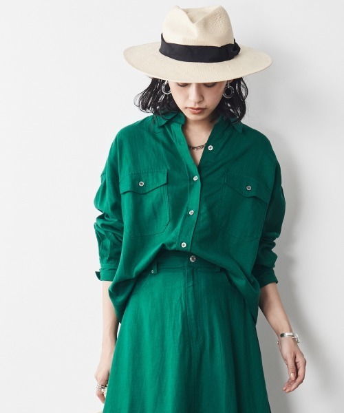 CHIC STYLE(シックスタイル)の「<大きいサイズ>レーヨン麻チュニックシャツ シックスタイル(シャツ/ブラウス・レディース・モカ/グリーン/ネイビー・LL/L/3L/4L/5L)」の8枚目の写真
