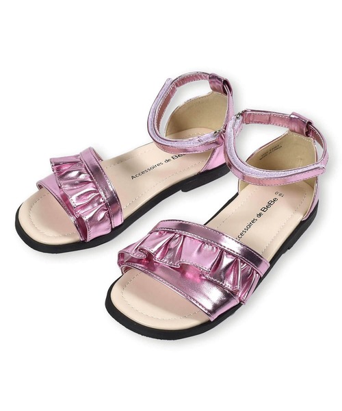 BeBe（ベベ）の「BeBe/メタリックフリルサンダル(15~21cm)（サンダル・キッズ・ピンク/グレー・19/16/18/21/15 /20/17）」の3枚目の写真