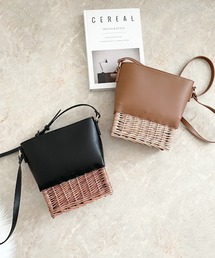 maison vert（メゾンヴェール）の「【柳バスケット使用】コンビスクエアかごバッグ（ショルダーバッグ）」