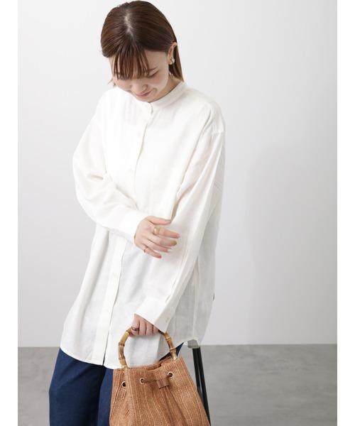 Lugnoncure（ルノンキュール）の「麻混長袖シャツ（シャツ/ブラウス・レディース・オレンジ/ブルー/オフホワイト/ブラック/ホワイト・ﾌﾘ-）」の16枚目の写真