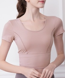 HYSSHOP（エイチワイエスショップ）の「【大きいサイズ有/クロップド丈/速乾/ストレッチ有】半袖 バックストラッピー ヨガウェアトップス[トレーニングウェア/ジムウェア/ピラティスウェア]（その他アンダーウェア/インナー）」