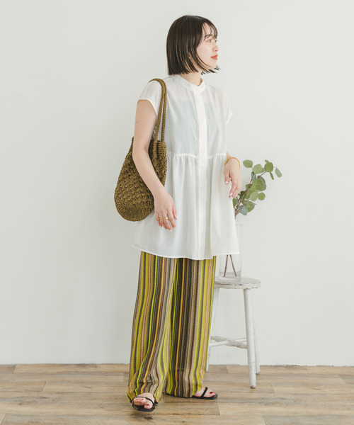 ITEMS URBANRESEARCH（アイテムズ アーバンリサーチ）の「スタンドネックティアードフレンチブラウス（シャツ/ブラウス・レディース・オフホワイト/イエロー/ブラック・FREE）」の5枚目の写真