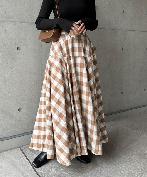セール】ギンガムチェックフレアスカート（スカート）｜andme
