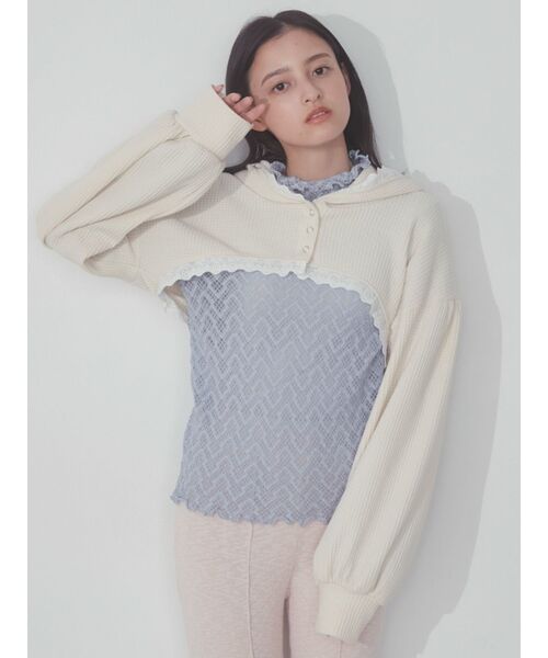 merry jenny（メリージェニー）の「フリルショートサーマルフーディー（カーディガン/ボレロ・レディース・ブラック/アイボリー/その他1・FREE）」の9枚目の写真