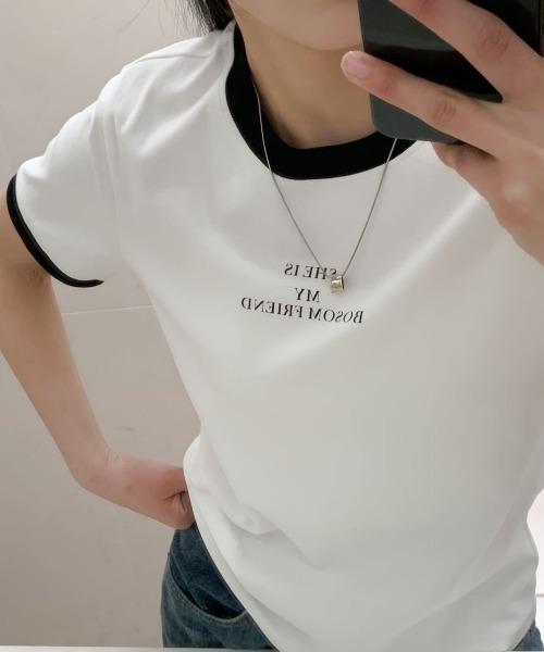 LAC-VERT（ラック・ヴェール）の「パイピングクルーネックTシャツ（Tシャツ/カットソー・レディース・ホワイト/ブラック・FREE）」の6枚目の写真
