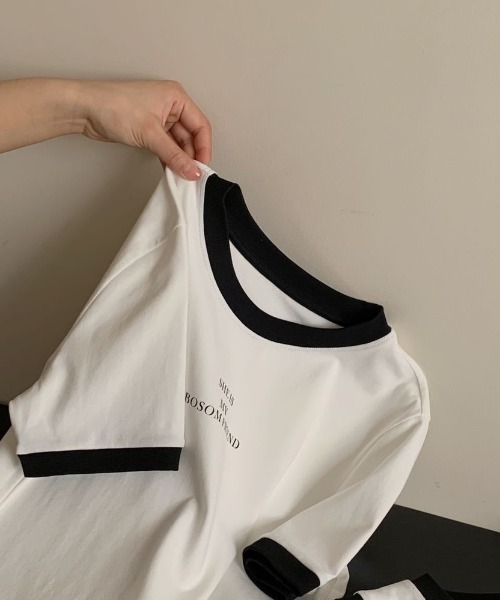 LAC-VERT（ラック・ヴェール）の「パイピングクルーネックTシャツ（Tシャツ/カットソー・レディース・ホワイト/ブラック・FREE）」の8枚目の写真