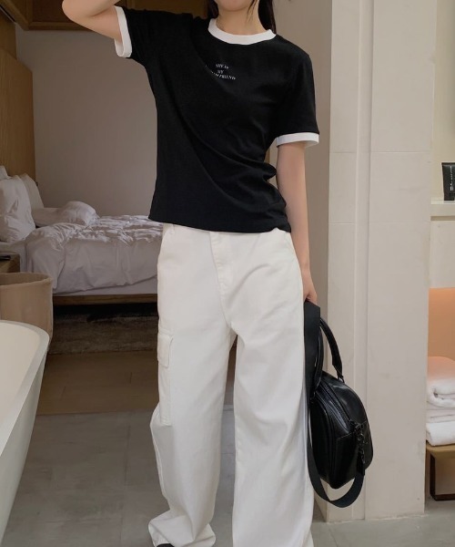 LAC-VERT（ラック・ヴェール）の「パイピングクルーネックTシャツ（Tシャツ/カットソー・レディース・ホワイト/ブラック・FREE）」の9枚目の写真