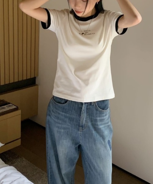 LAC-VERT（ラック・ヴェール）の「パイピングクルーネックTシャツ（Tシャツ/カットソー・レディース・ホワイト/ブラック・FREE）」の10枚目の写真