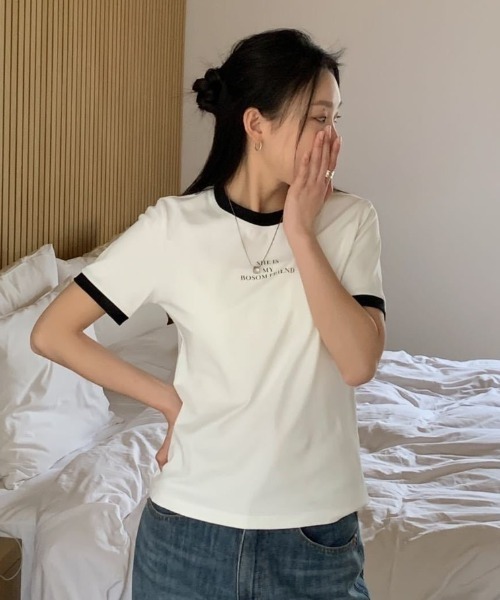LAC-VERT（ラック・ヴェール）の「パイピングクルーネックTシャツ（Tシャツ/カットソー・レディース・ホワイト/ブラック・FREE）」の12枚目の写真