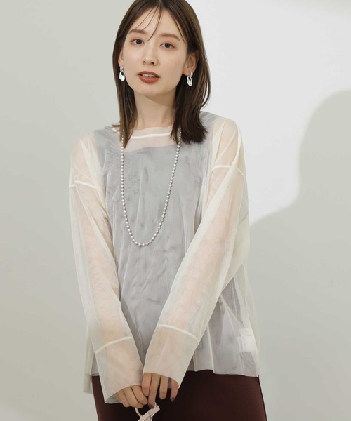 N.（N. Natural Beauty Basic）（エヌエヌナチュラルビューティーベーシック）の「◆ダブルチュールトップ（シャツ/ブラウス・レディース・ブラック/オフホワイト・MEDIUM）」の22枚目の写真