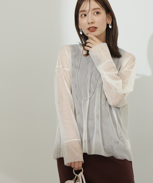 N.（N. Natural Beauty Basic）（エヌエヌナチュラルビューティーベーシック）の「◆ダブルチュールトップ（シャツ/ブラウス・レディース・ブラック/オフホワイト・MEDIUM）」の2枚目の写真