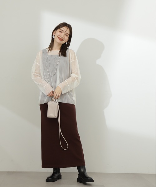 N.（N. Natural Beauty Basic）（エヌエヌナチュラルビューティーベーシック）の「◆ダブルチュールトップ（シャツ/ブラウス・レディース・ブラック/オフホワイト・MEDIUM）」の17枚目の写真