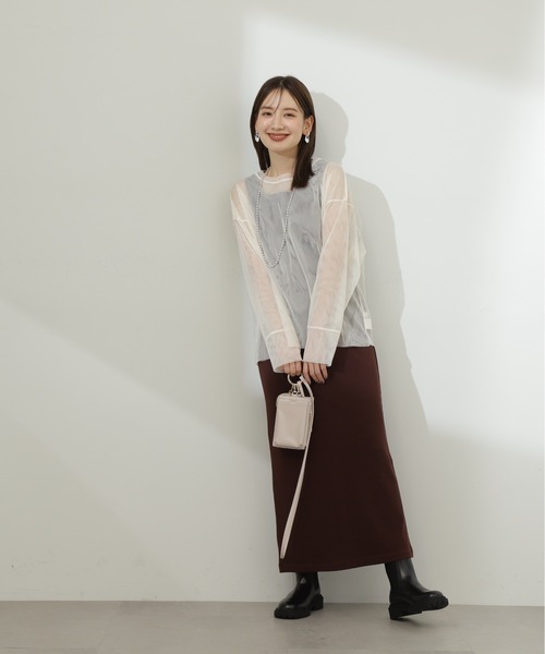 N.（N. Natural Beauty Basic）（エヌエヌナチュラルビューティーベーシック）の「◆ダブルチュールトップ（シャツ/ブラウス・レディース・ブラック/オフホワイト・MEDIUM）」の10枚目の写真